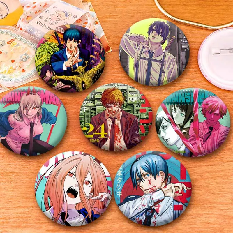 Anime Chainsaw M-Man Can Badge Cartoon Figure Power Makima Denji Enamel Pins Otaku Culture Brooch Bag Hat Jewelry Ornament Gifts