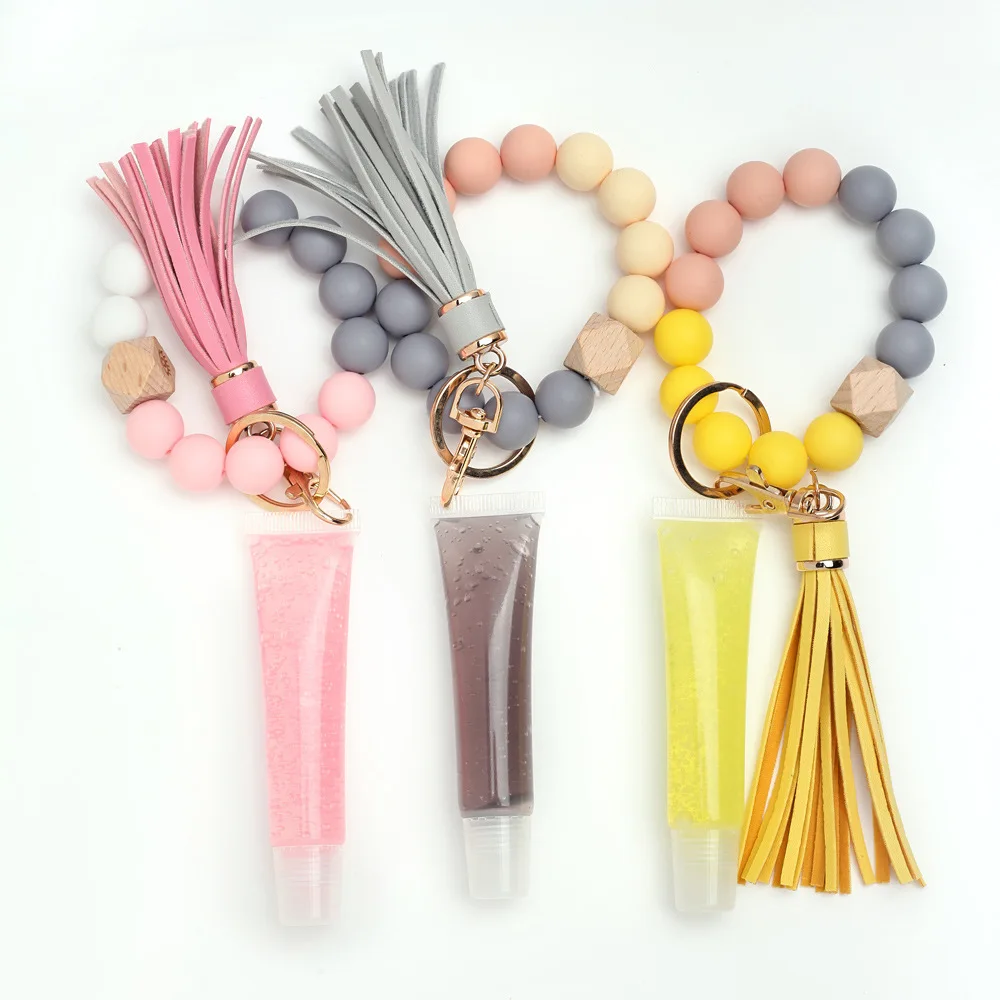 15ml Glossy Tassels Lip Gloss Key Chain Cute Braceket Charm Natural Kit Base Vegan Clear Lipgloss Customized Make Up Lipstick