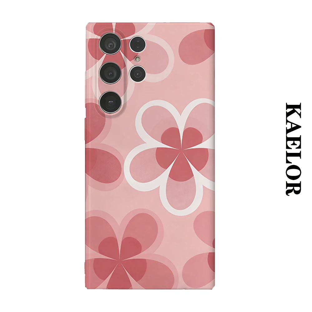 Pastel Pink Retro Flower Durable Shiny Double-layer Case for Samsung S26 Ultra S25 S24 S23 Plus Anti-drop Resistant Cover