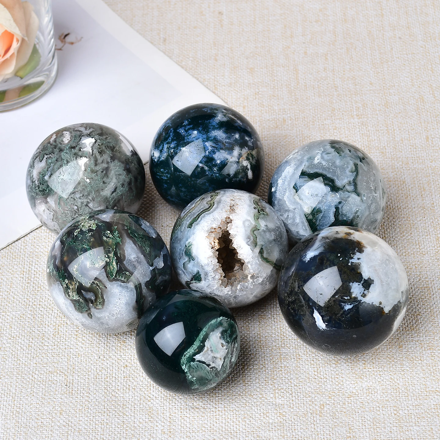 Natural moss agate large ball, moss agate crystal ball - used for spiritual purposes - mineral specimen, home office, aquarium d