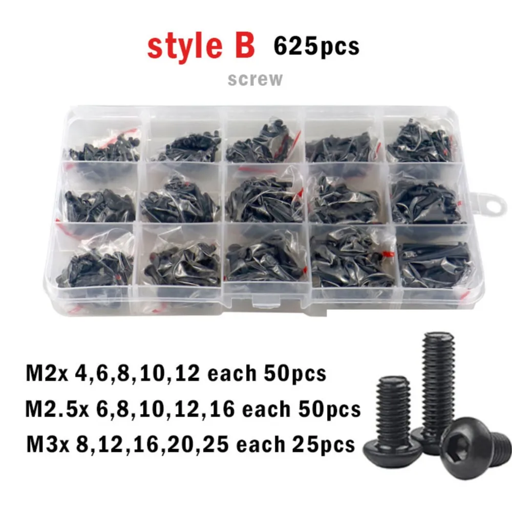 280-1140pcs M2 M2.5 M3 M4 M5 Black Grade 10.9 Steel Hex Hexagon Socket Button Round Head Screw Allen Bolt and Nut Set Kit Box