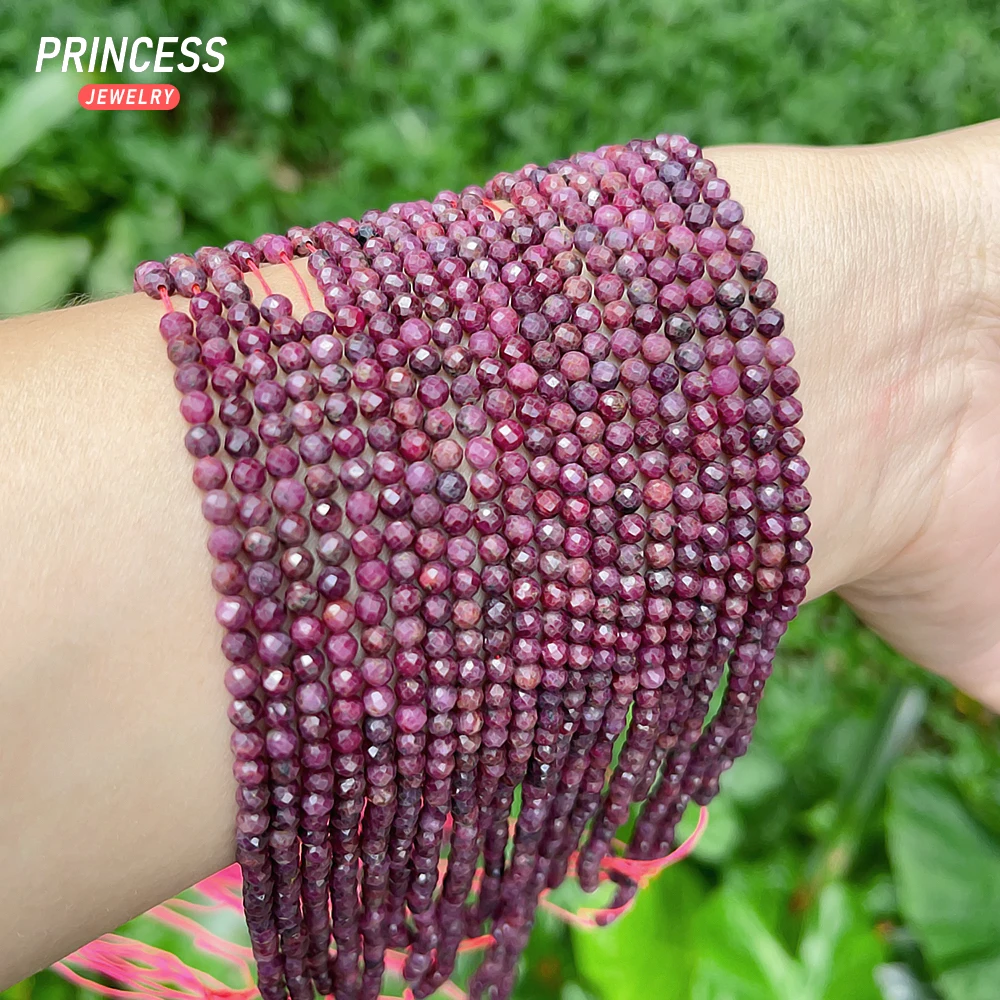 A+ 100% Natural Ruby Faceted Beads Without Heated Treatment for Jewelry Making DIY Bracelets Necklace Healing Crystals