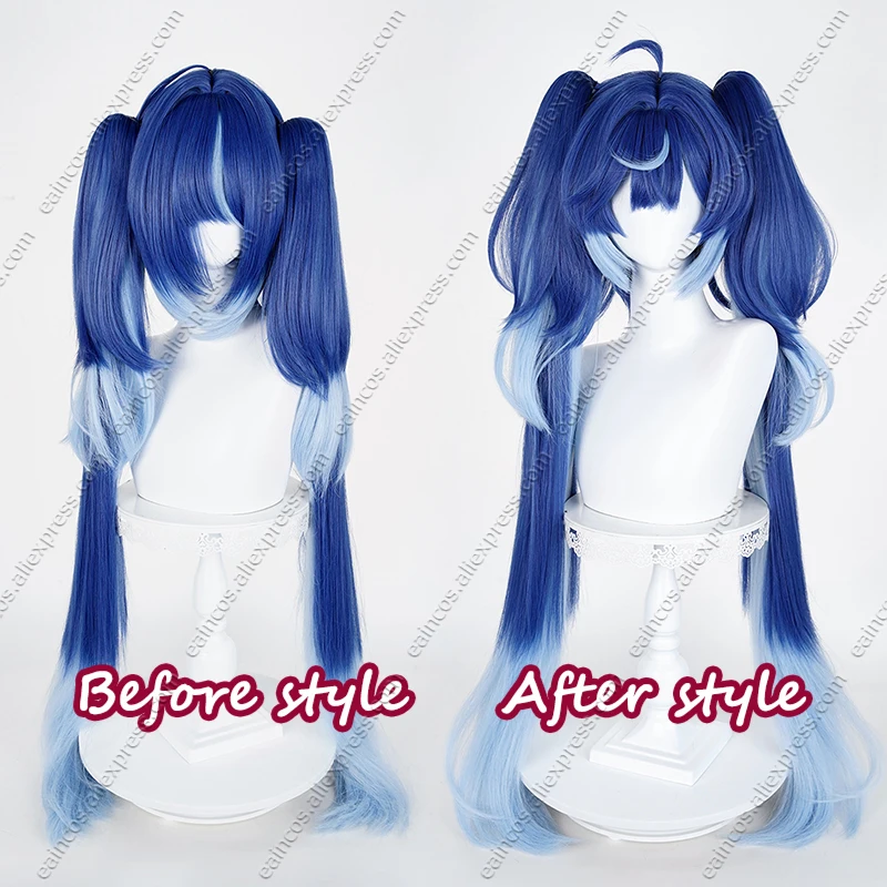 Iuno Cosplay Wig 100cm Long Ponytails Blue Gradient Heat-Resistant Synthetic Hair