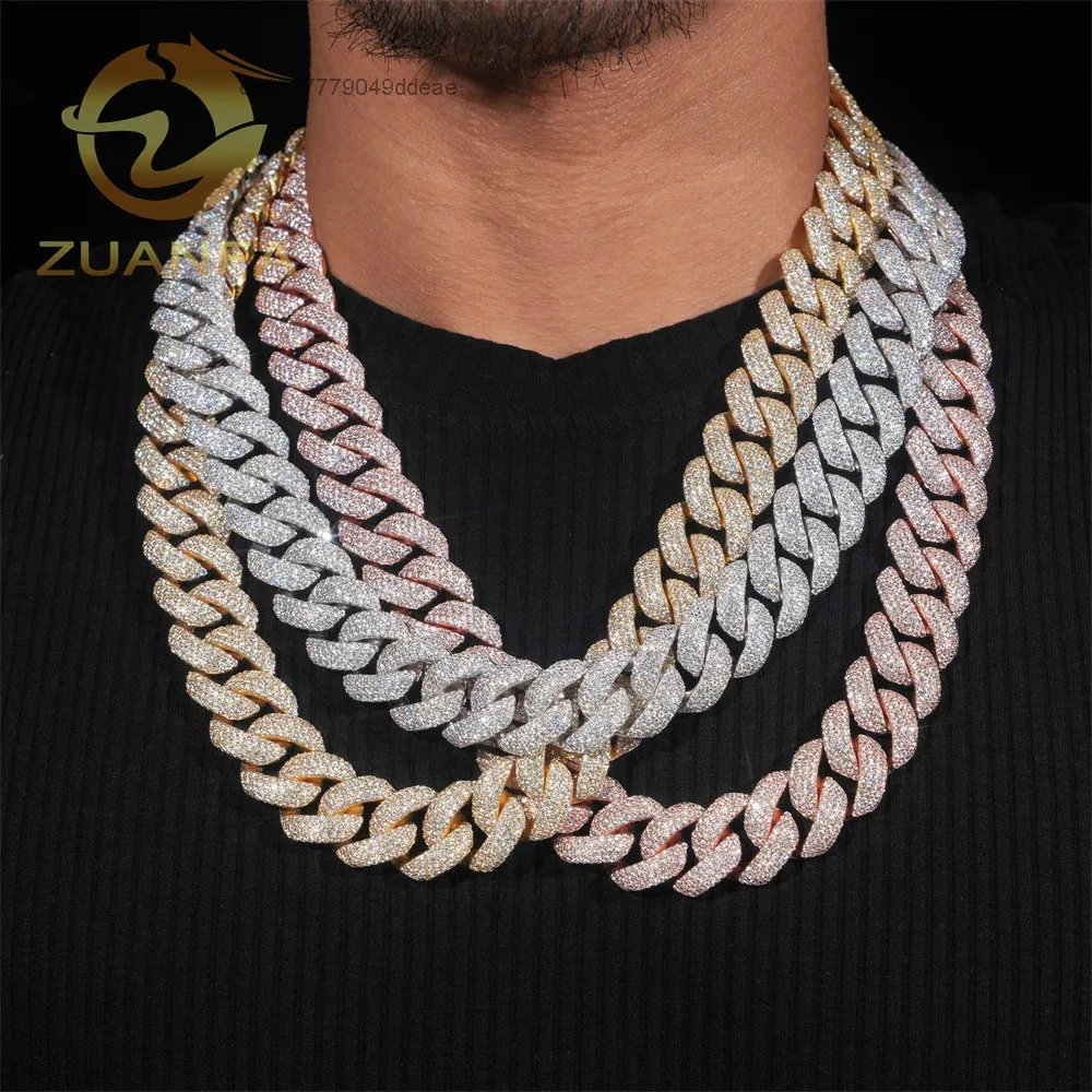 4rows 20mm Iced Out 925 Silver Moissanite Chain Link Cuban High Quality Hip Hop Jewelry Men Cuban Chain With GRA Certificate..