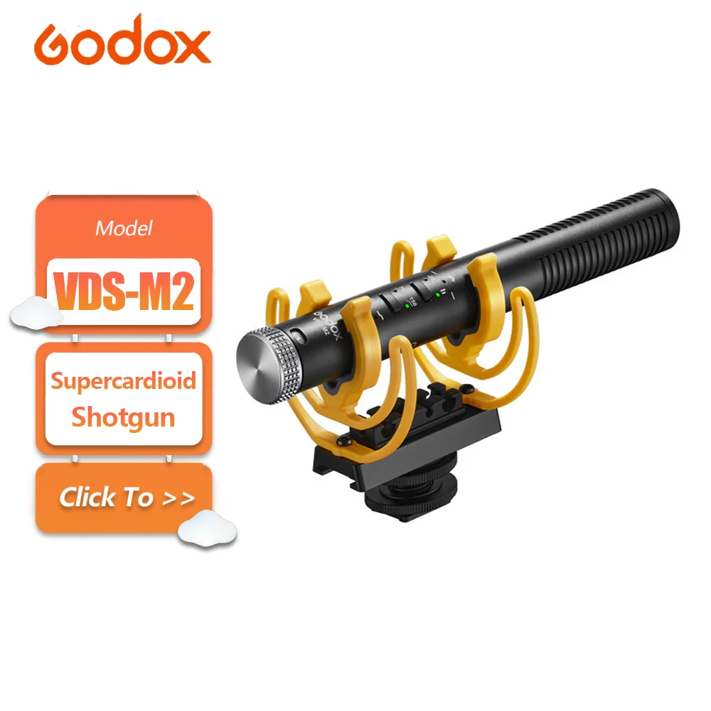 Godox VDS-M2 Supercardioid Camera-Mount Shotgun Microphone for Cameras Mobile Devices & Recorders with Gain High Boost
