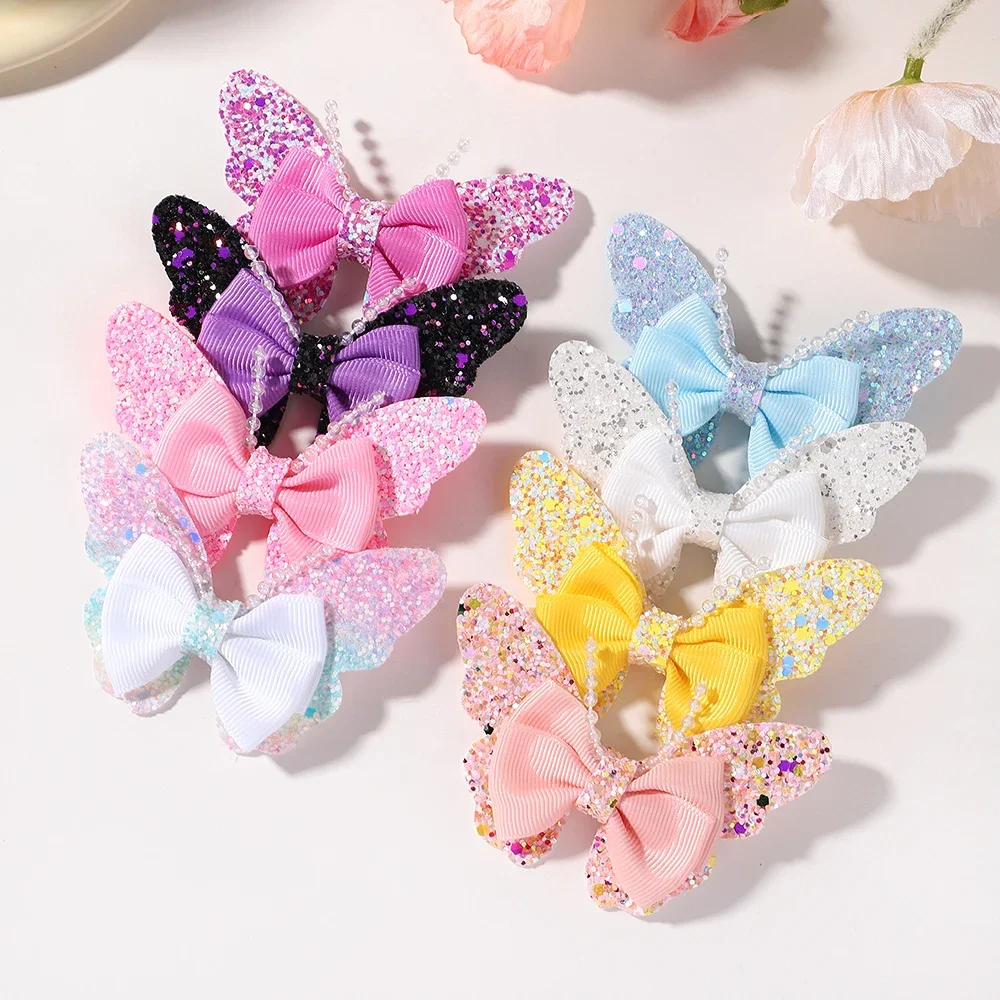 

2pcs/set Rainbow Butterfly Hair Clips For Girls Fashion Sequin Hairpins Children Cute Barrettes Kids Hair Accessories Gifts