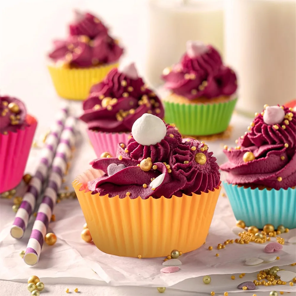200 Stück Cupcake-Förmchen Antihaft-Backpapier Muffin-Kuchen-Verpackungspapier Geriffelte Muffinförmchen DIY Hochzeit Party Backzubehör – Detail 14