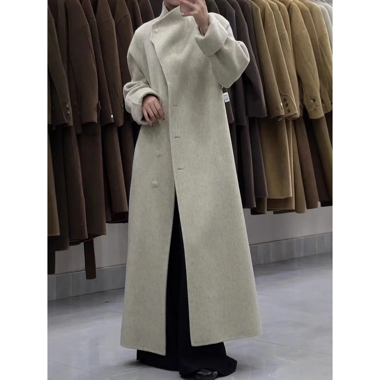 Allingentle Luxury Women's Long Blazer Woolen Fashion Jacket with Belt for Cocktail Party Daily Casual Outfits Customize