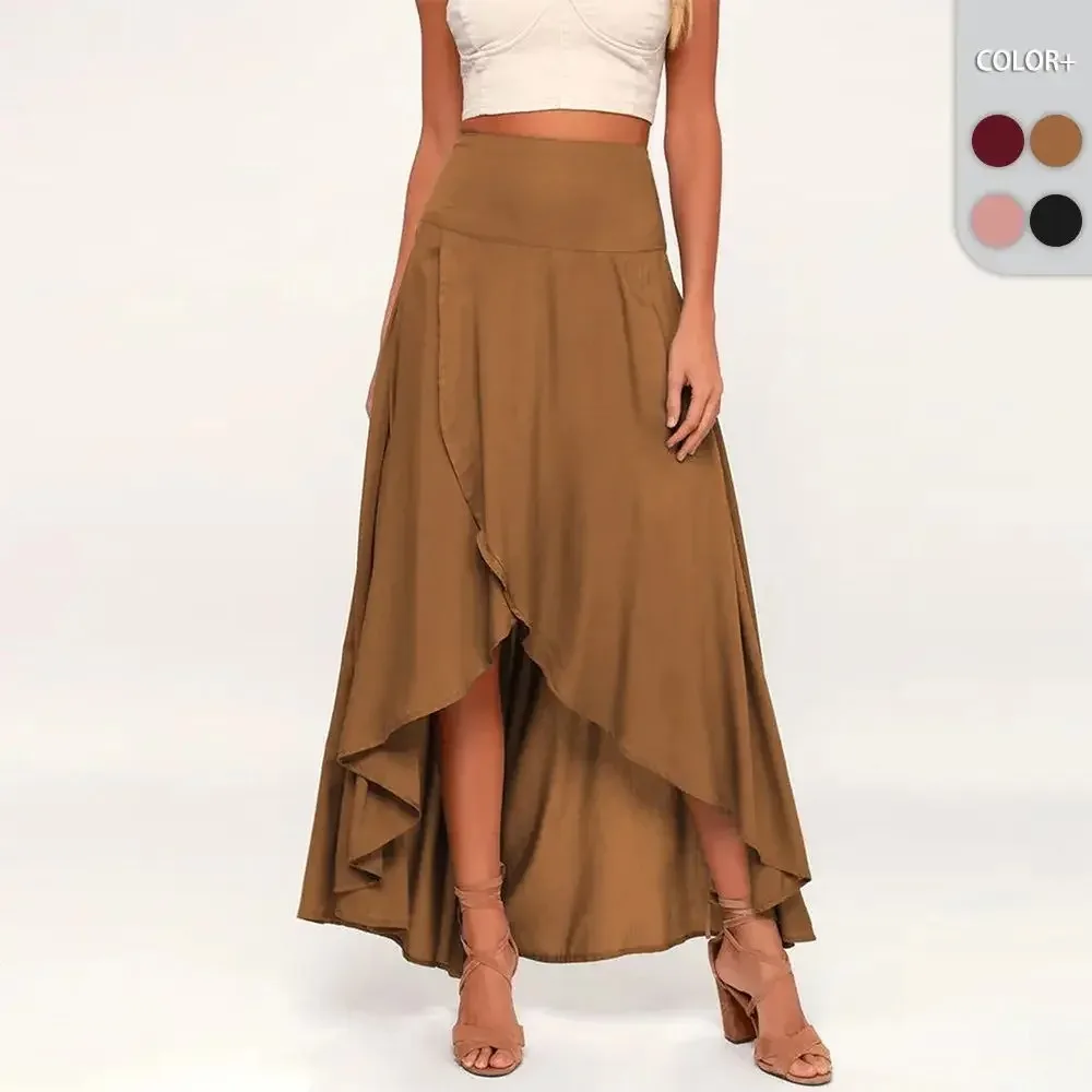 

Casual Summer New Loose Irregular Half-length Skirt Long Dress Elegant Draping Feel Acrylic Board Solid Color Asymmetric Design