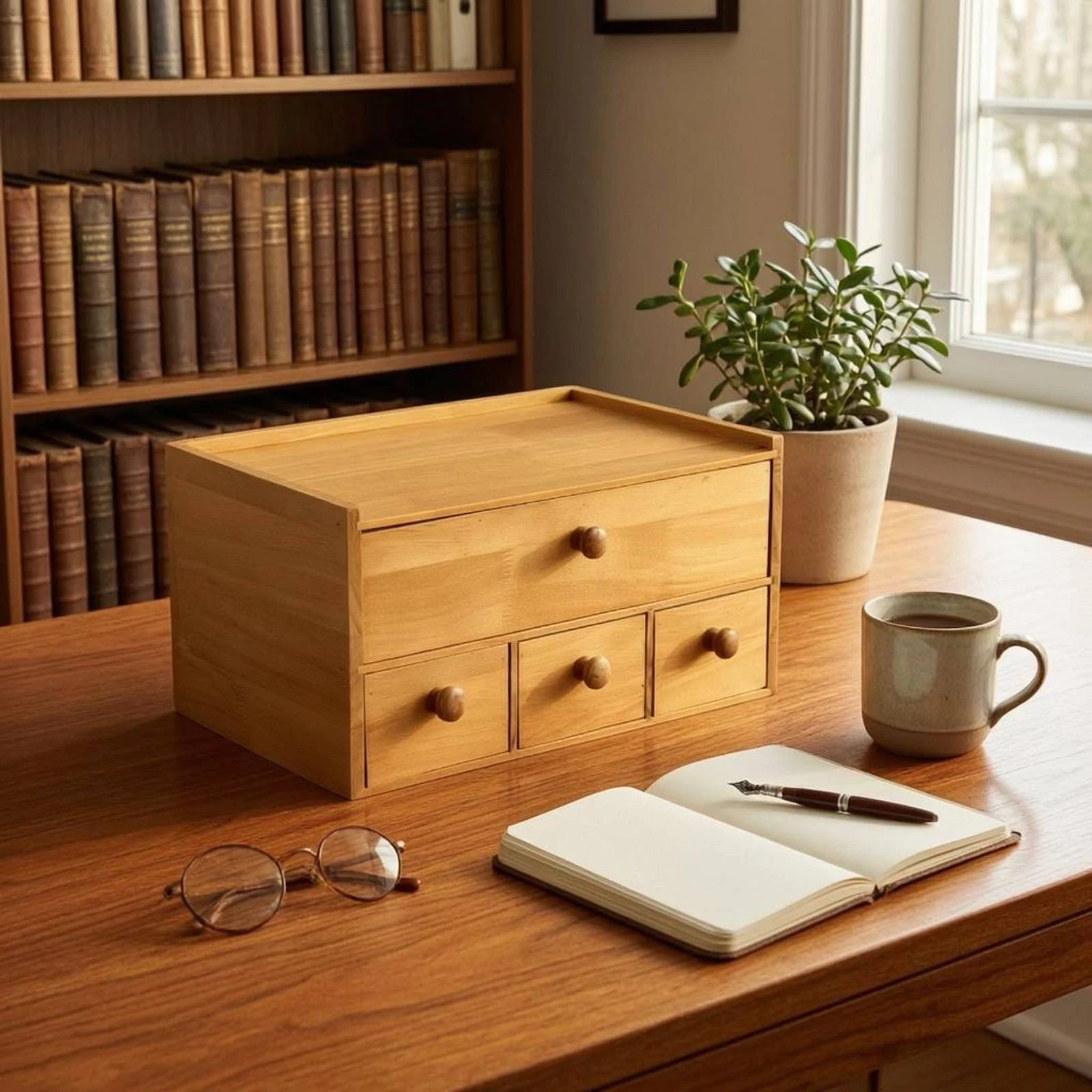 Bois Massif Desktop Drawer Cabinet with Added Raised Rim Office Storage for Efficient Workspace