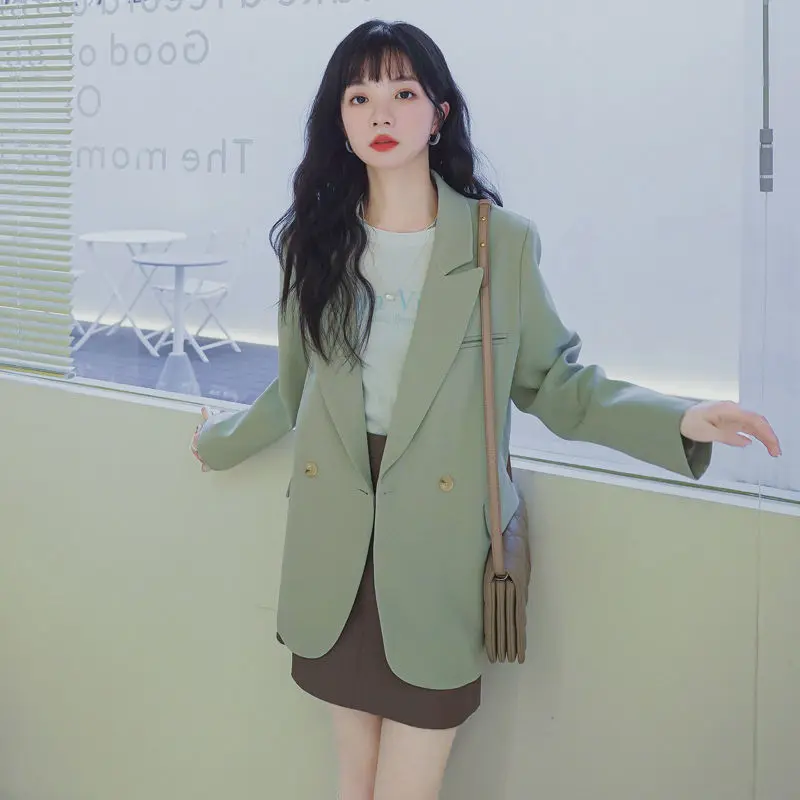 

Women Blazer Waist Cinched Korean Style Long Sleeve Notched Collar Autumn Fashion Suits Vintage Loose Business Lapel Outerwear