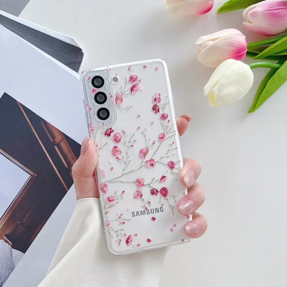 for Samsung Galaxy S26 S25 S24 S23 S22 S21 Ultra Plus FE 5G A54 A53 A73 A52S A33 Case Cute Flower Clear Soft Full Camera Cover