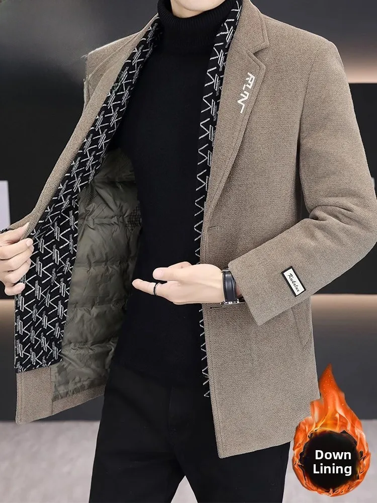 

Pierre Cardin Men's Mid-Length Woolen Coat down Jaet Faion Urban Sle Stand Fit Long Sve Single Button Closure