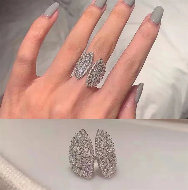 Unique Chic Brand Shell-Shaped Rings for Women All Sparkling Diamonds Finger Band Exquisite White Gold Silver 925 Jewelry Trendy