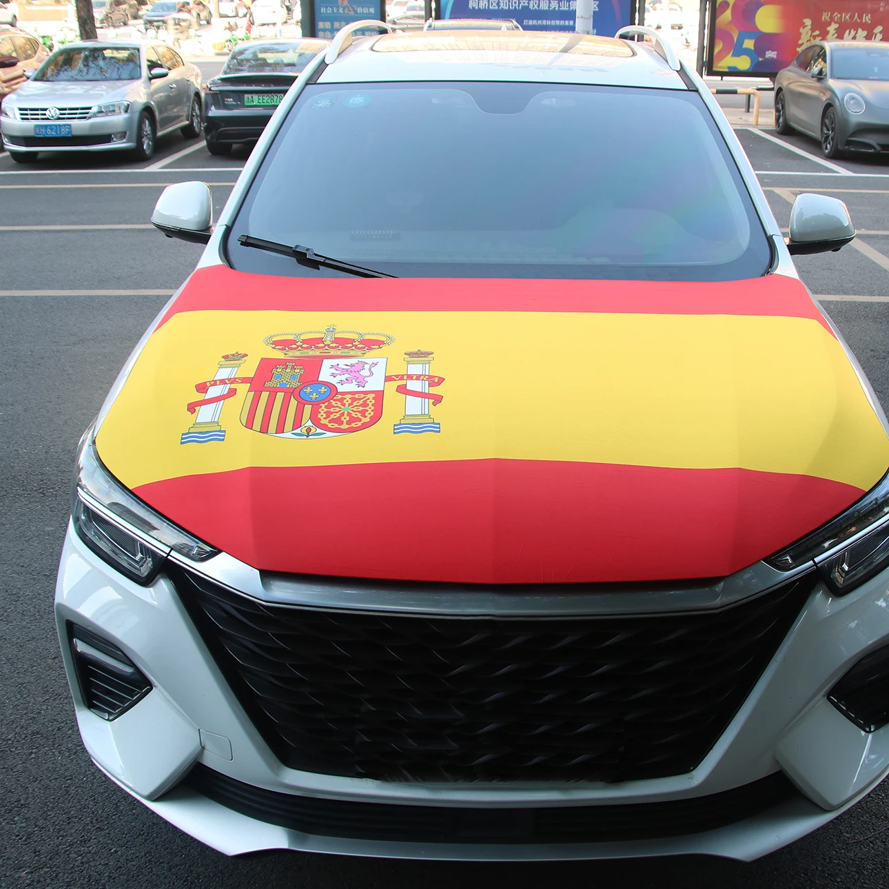 Spanish Flag 115x160CM Car Hood Cover Flag Decorative Automobile Engine Hood Wrap for Vehicle Decoration