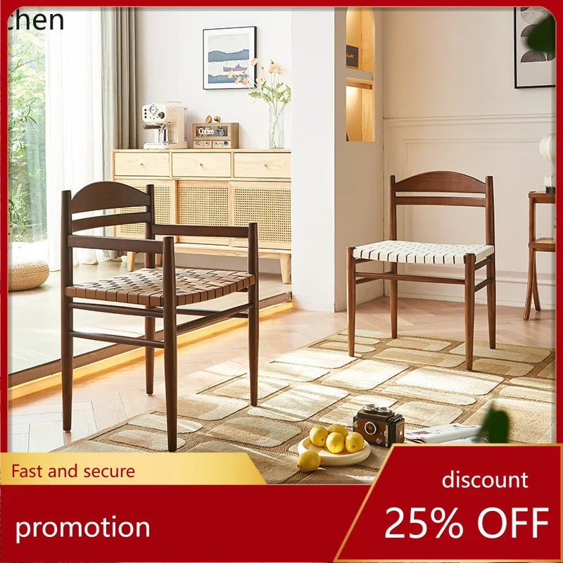 PYH Solid Wood Backrest Chair Vintage Hotel Dining Table Chair Minimalist Restaurant Saddle Leather Armchair
