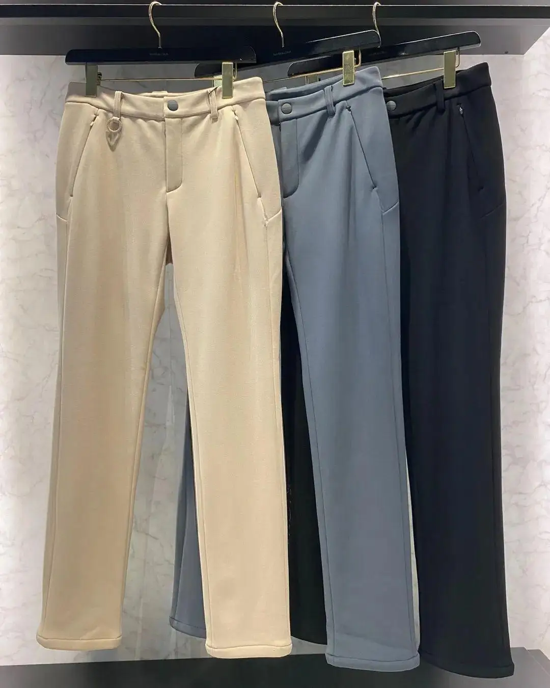 2026 Men's Golf Fleece Lined Pants Autumn Winter Warm Slim Fit Casual Stretch Trousers Sport Golf Wear