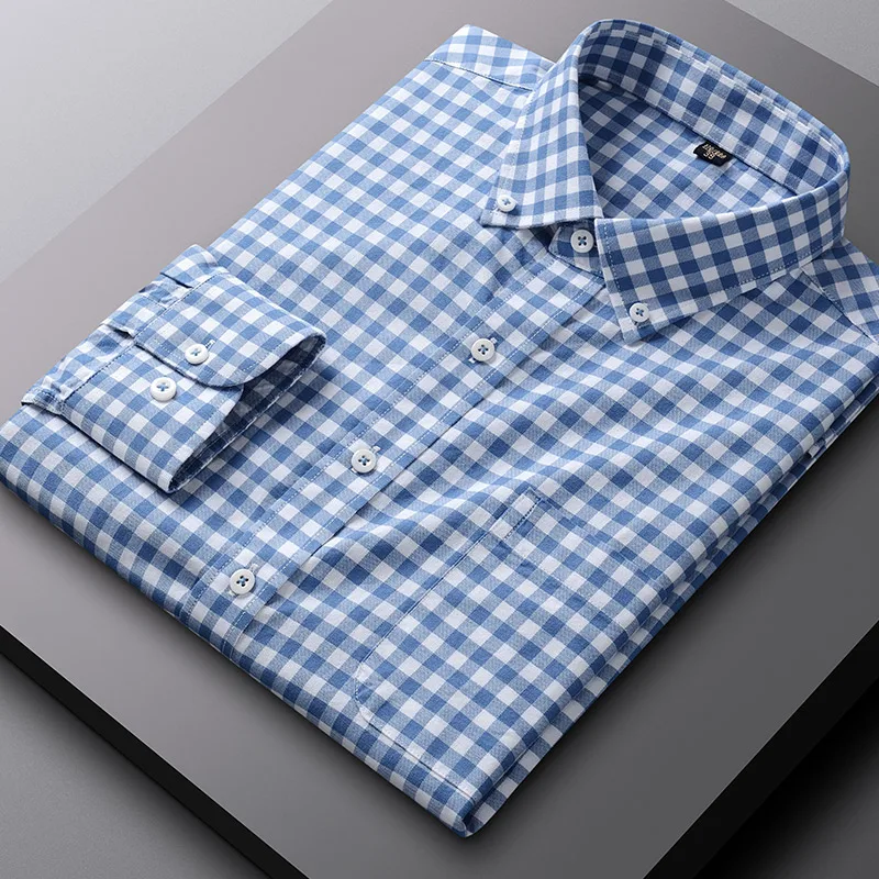 Chemise Oxford à manches longues pour hommes, 100% coton, doux et respirant, haute qualité, décontracté, à la mode, tenue de soirée d\'affaires