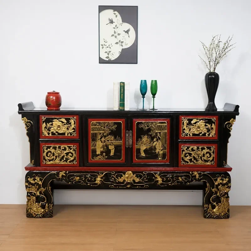 New Chinese Style Solid Wood Strip Console Table Entrance Hall Storage Cabinet Antique Ming Qing Style Buddha Display Stand