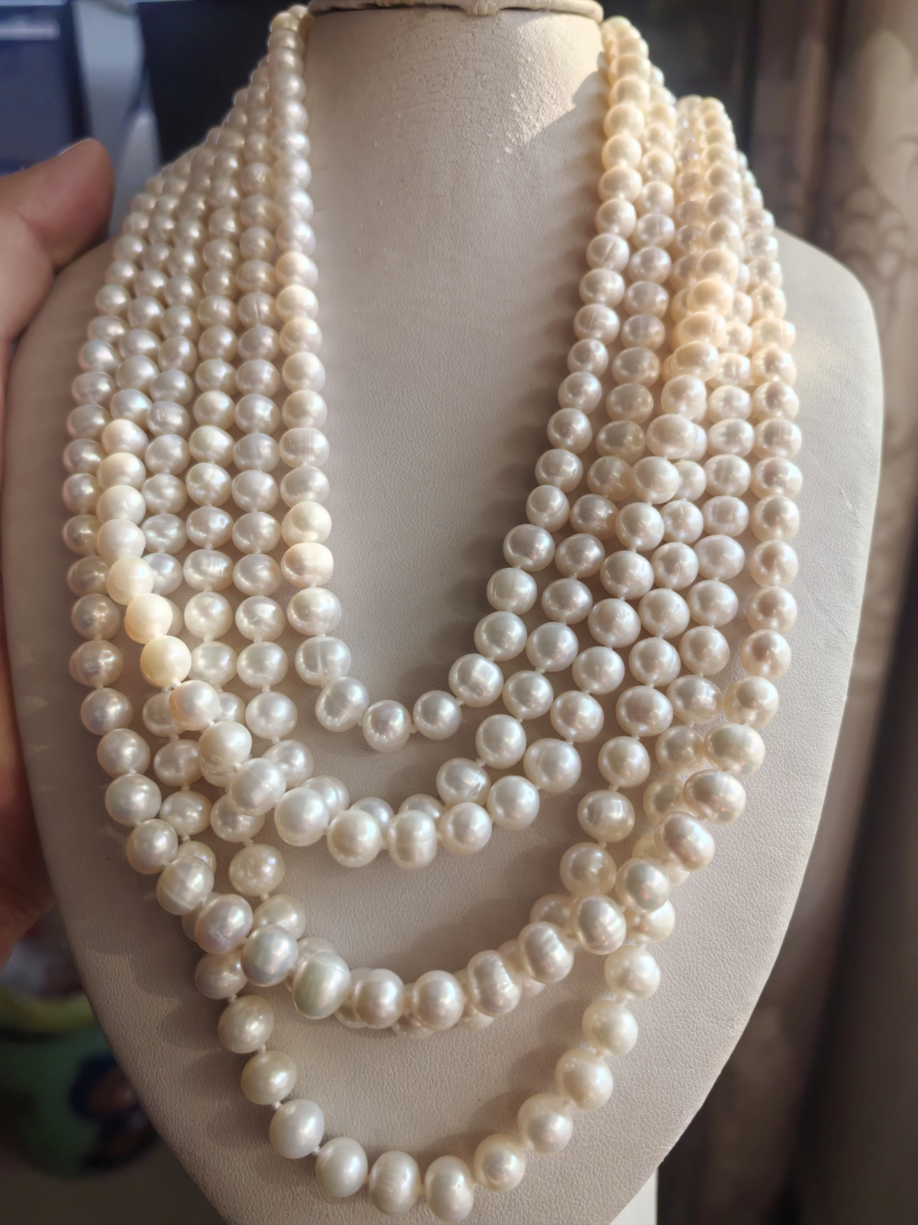 Natural Pearl Necklace AAAA 8-9mm Japanese Round Pearl Necklace 14k Gold 100 inch