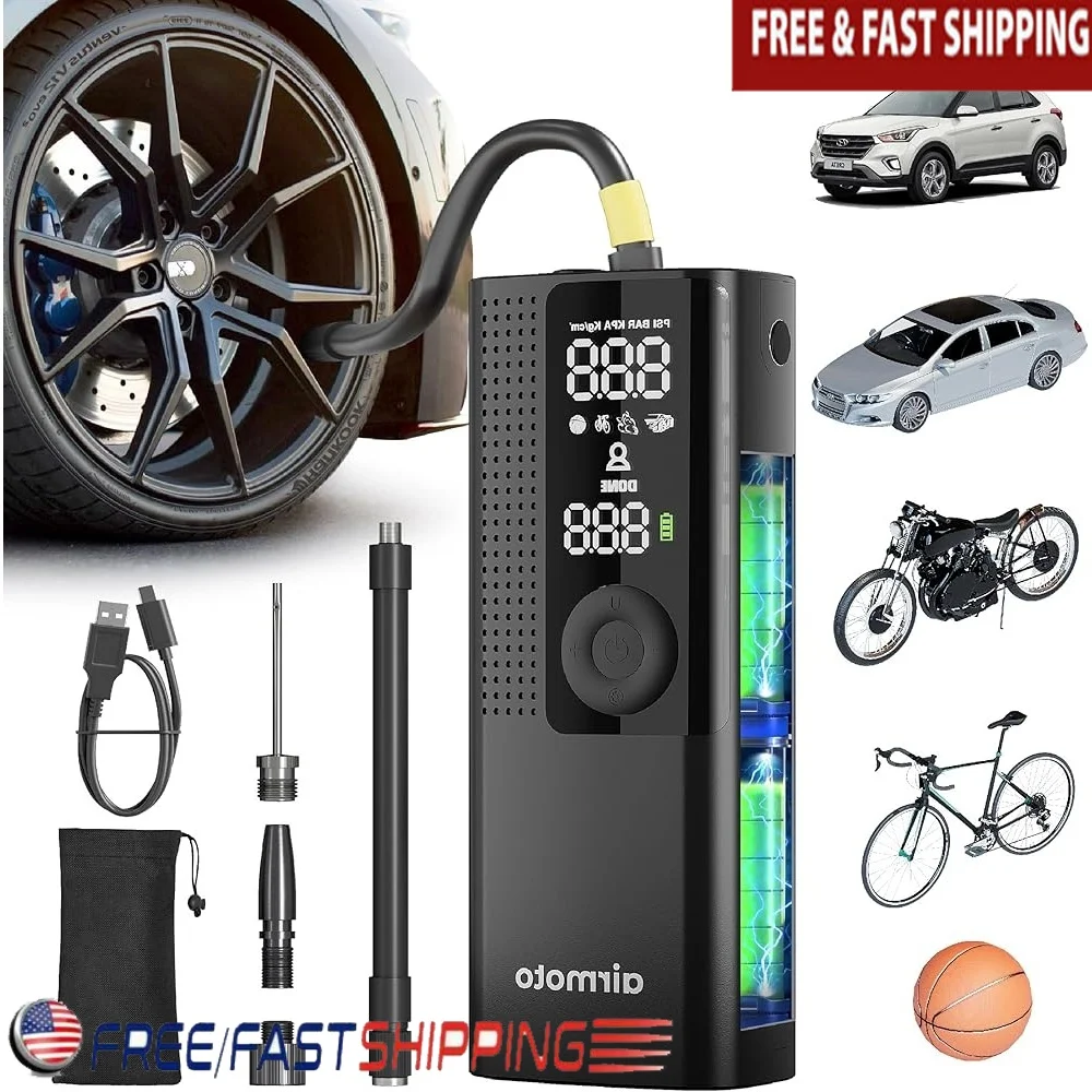 

Portable Air Compressor Tire Inflator Pump with Digital Pressure Gauge LED Light Auto Shut-Off 2000mAh Battery Cars Bikes Sports