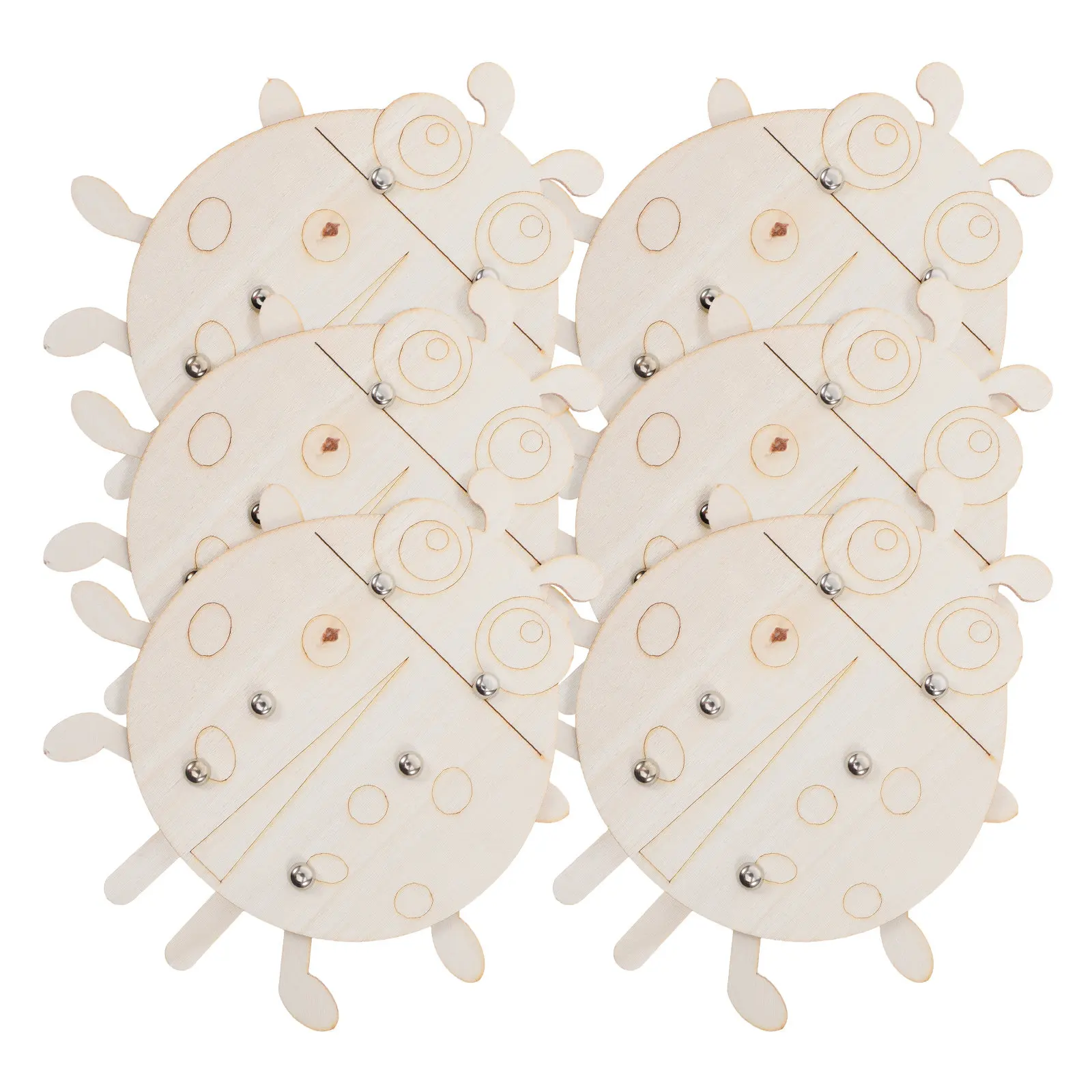 6Pcs Blank Wooden Ladybug Shapes Kids Creative DIY Painting Kit Educational Fine Motor Skills Craft Supplies Classroom Party