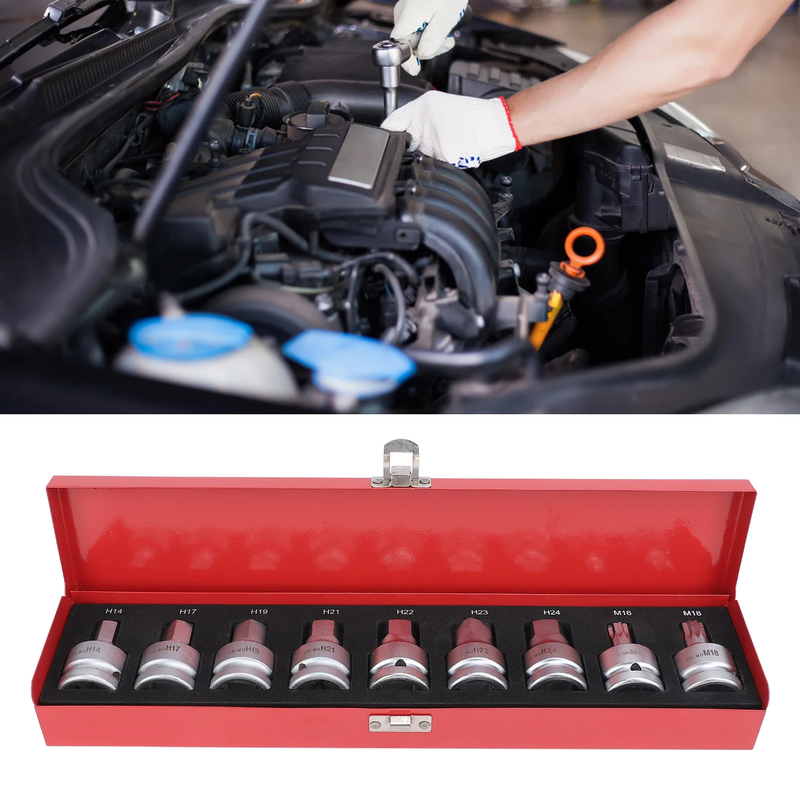 

Hex Drive Set High Torsion Heavy Duty 3/4 Inch Drive Hex Driver Set 14mm To 24mm with Storage Case for Car Repair