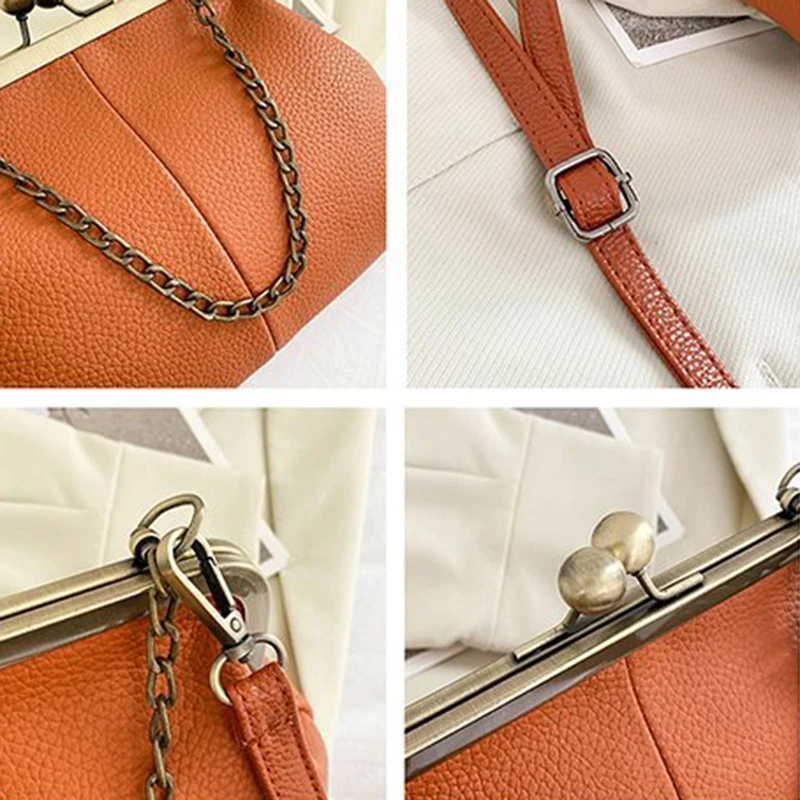Vintage Soft Skin Shell Tasche Neue Lychee Muster Handtasche Einfache und vielseitige Umhängetasche Clip Kette Umhängetasche Damen Tasche – Detail 31