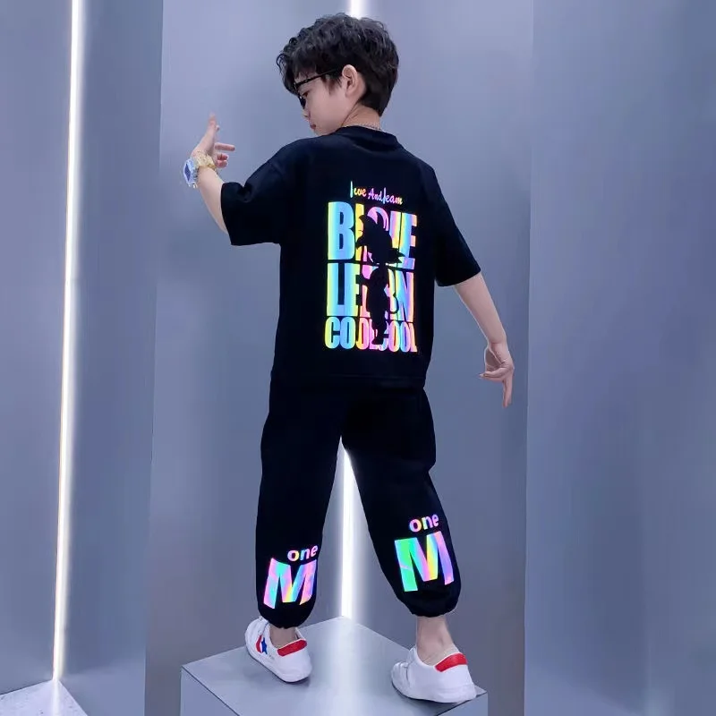 Children's Suit Boys Summer Short Sleeve T-Shirt Pants 2 Piece Teenage Boys Sports Casual Clothes Set 3 5 8 10 12 13 15Y 2024New