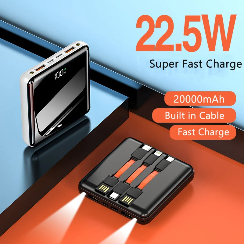 

Mini Power Bank 20000mAh 22.5W Super Fast Charging Powerbank for iPhone 15 Samsung Xiaomi with Mirror Screen External Battery