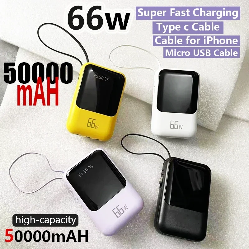 50000mAh Mini Power Bank 66W Super Fast Charging PD 20W Portable External Battery Power Bank for iPhone Samsung Huawei Xiaomi