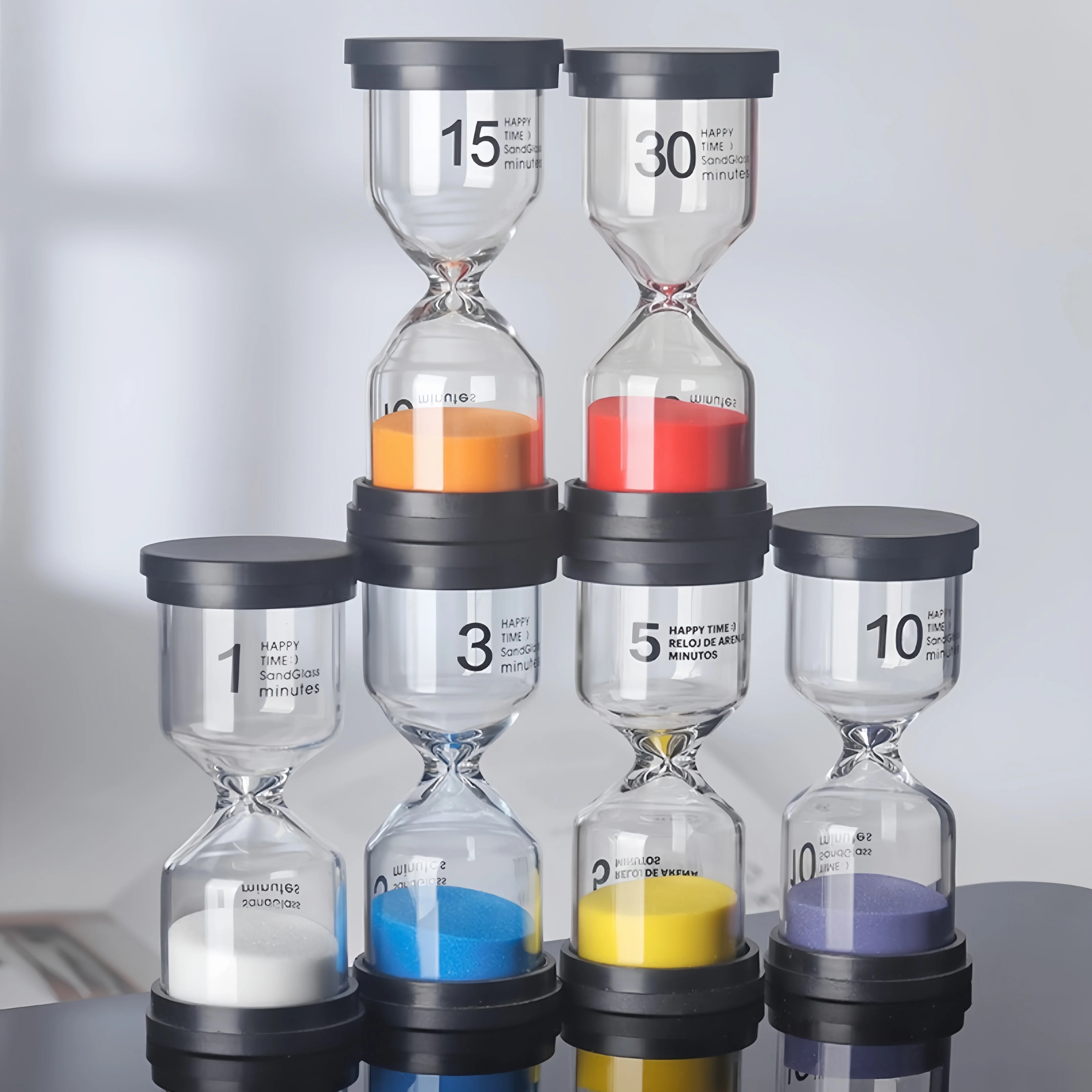1/3/5/10/15/30 Minutes Colorful Hourglass Sand Timer, Plastic & Glass Sandglass for Kids, Kitchen, Classroom, Home Decoration
