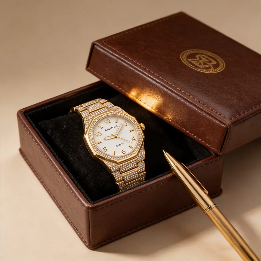Women Luxury Octagonal Wrist Watch Full Diamond Inlaid Gold Alloy Steel Band Quartz Watch Ladies Fashion Dress Party Jewelry