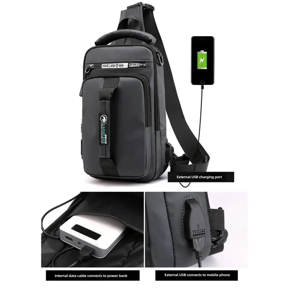 Men USB Charging Shoulder Messenger Backpack Waterproof Zipper Chest Bag Anti-theft Crossbody Bags Outdoor - view 5