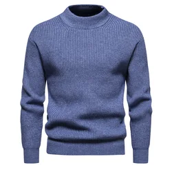 Mens Winter Knitted Sweater Crewneck Soft Warm Casual Pullovers for Man 2023 Brand New Solid Color Mock Turtleneck Sweaters Male