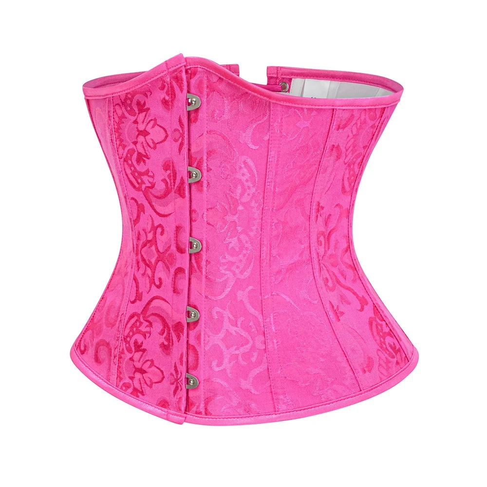 Rose Red Jacquard Underbust Corset Tops Women Gothic Vintage Bustier Plastic Bones Basques Body Shaper Waist Cincher Girdle
