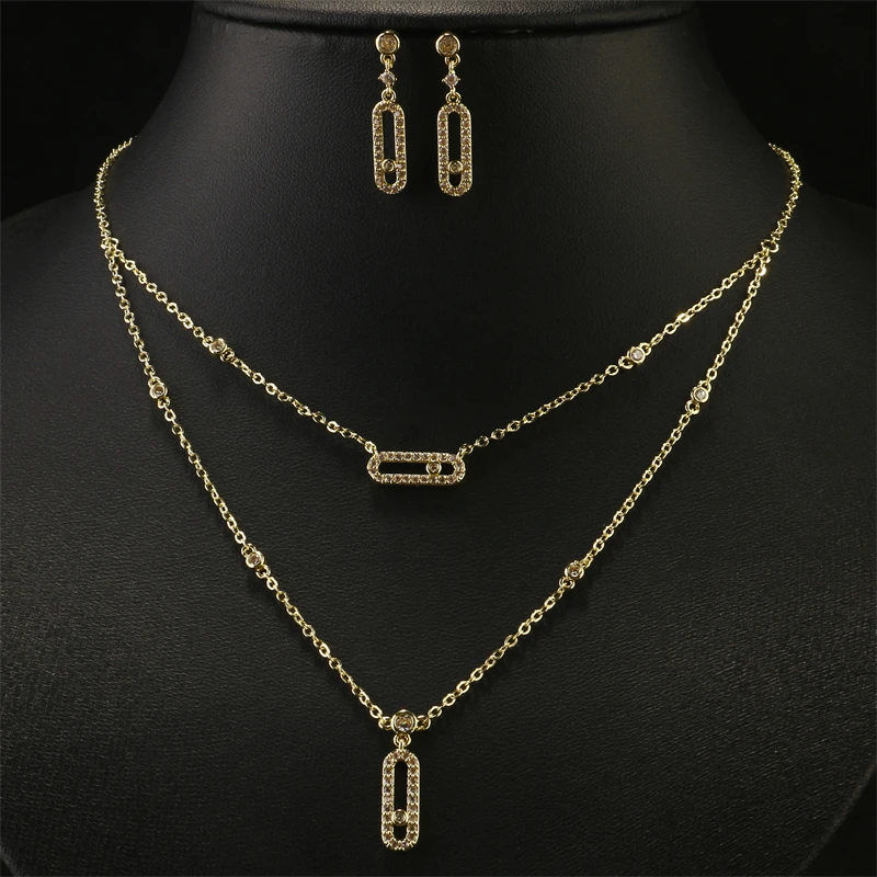 RAKOL Pave zircone set di gioielli con ciondolo ovale per donna orecchini con collana a doppio strato gioielli alla moda impilabili personalizzati