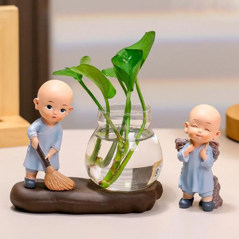 Creative Monk Sweep the Flower Carry Water Flower Arrangement Desktop Ornaments Hydroponic Plant Vase Garden Planter Home Decor