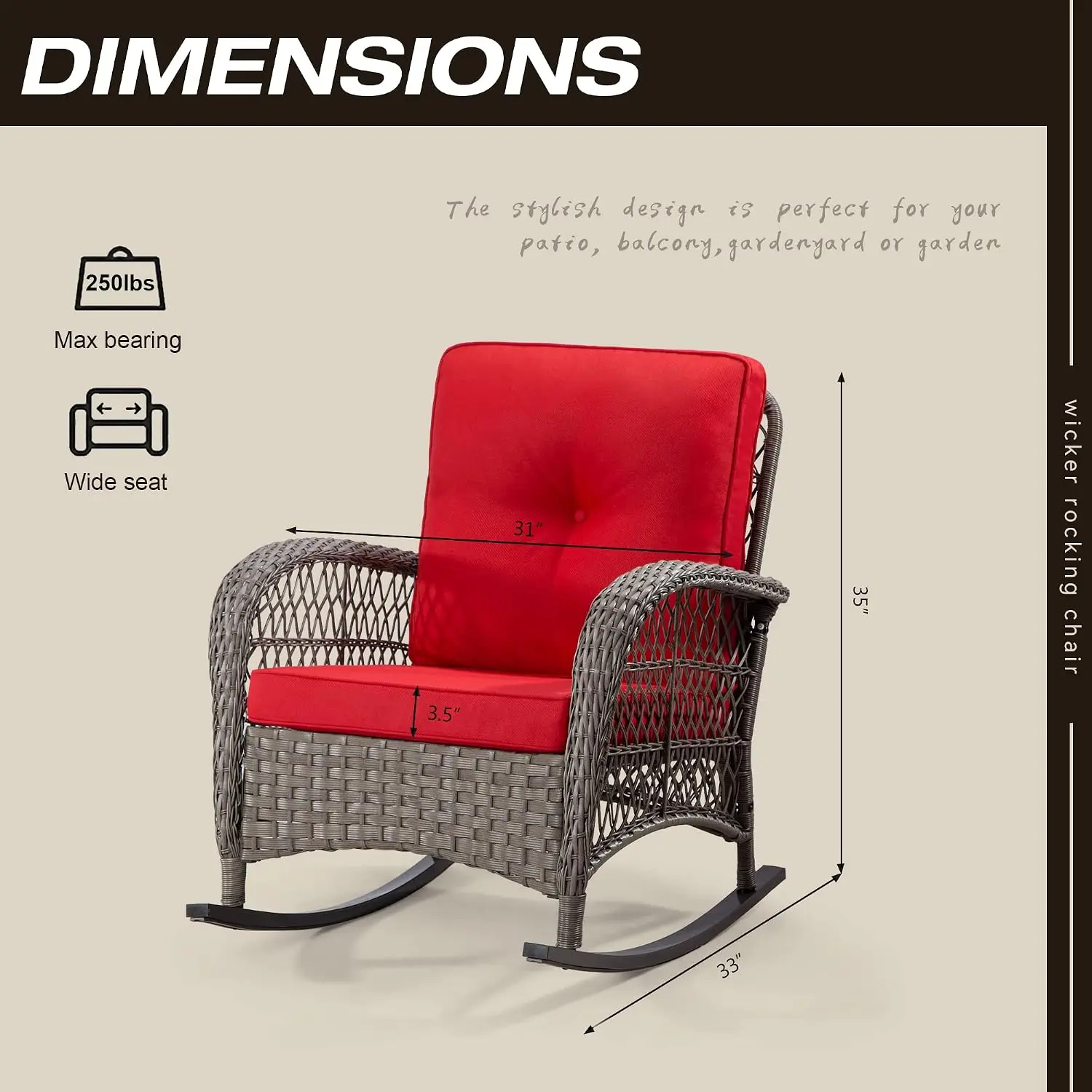 Patio Wicker Rocking Chair Set of 2 - All-Weather Outdoor Rocker Chair Two Pieces with Safe Rocking Design and, Customized