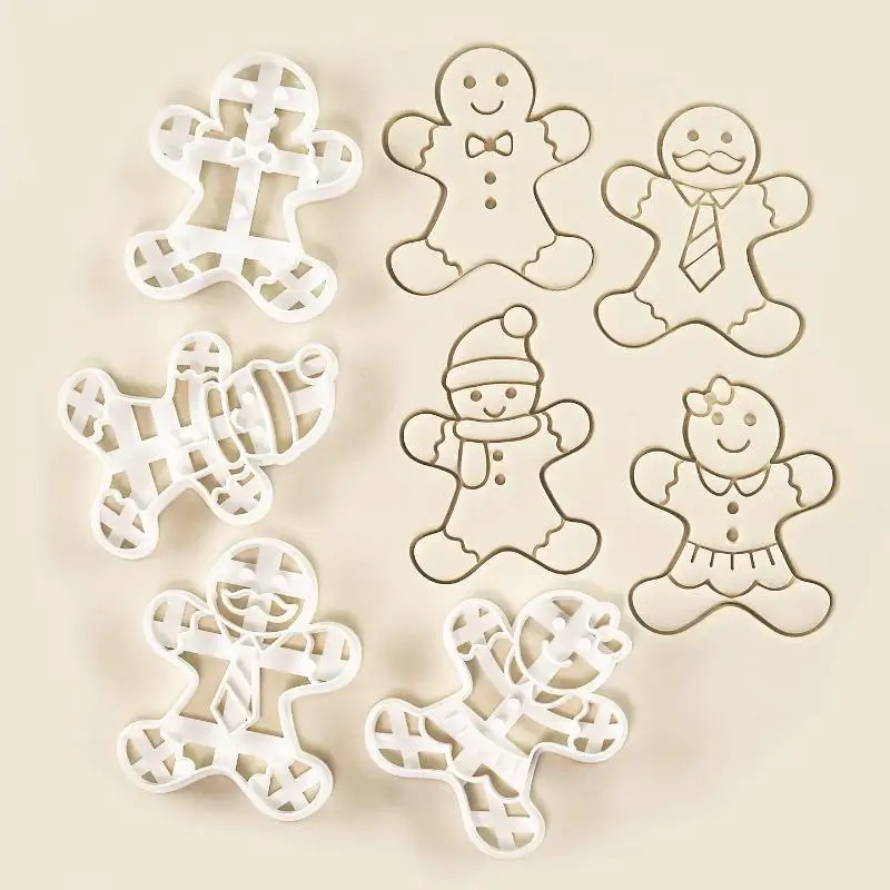 [1/4Pcs Cartoon Christmas Gingerbread Cookie Cutter Gingerbread Man Baking Mould For Xmas Halloween Party Cake Decor]
