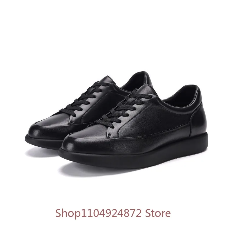 Luxury Genuine Leather Casual Sneakers Black Lace‑up Platform Shoes Men's Derby Black Lightweight Business Office Dress Walking