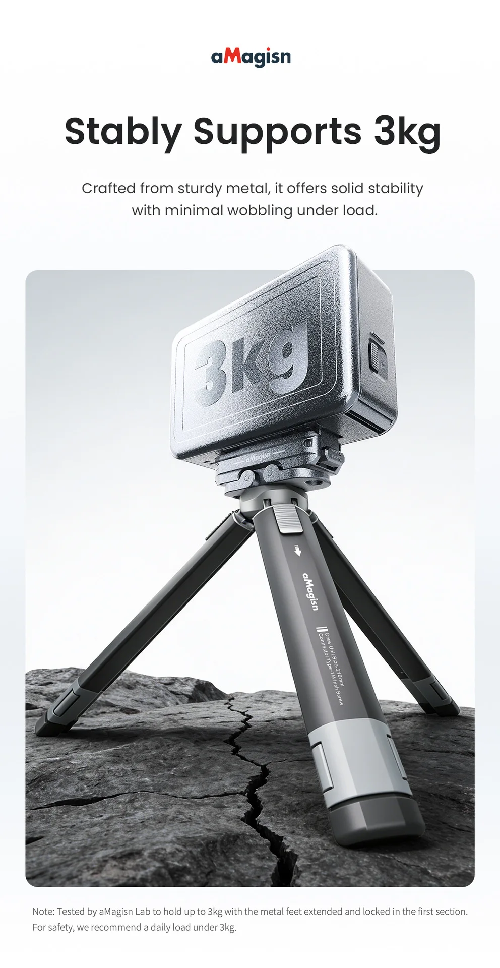 aMagisn Metall-Stativ mit Ausziehbaren Beinen in 2 Stufen, Stabilisierende Halterung für Insta360 X5 DJI Action 6 5pro GoPro 13 12 – Detail 8
