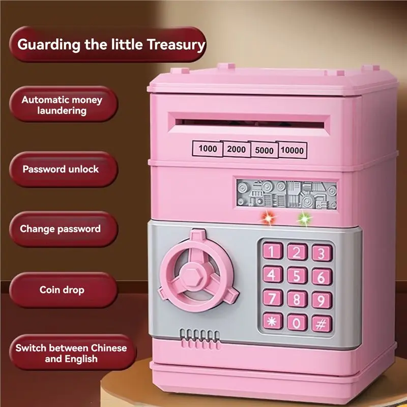 AS96-ATM Caja de ahorro de dinero de papel de desplazamiento automático, banco de dinero electrónico para niños, lata de moneda protegida con contraseña (sin batería)