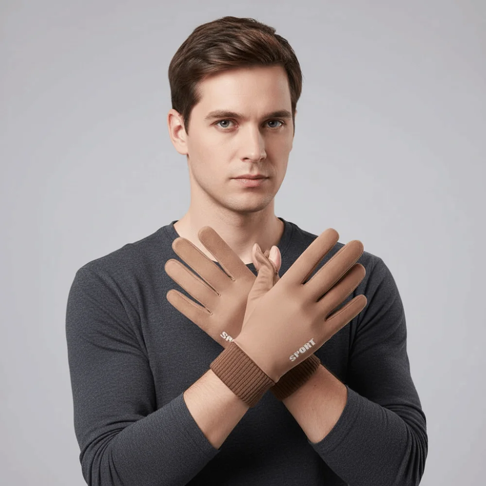 الرياضة لمس فو الجلد المدبوغ قفازات سميكة بلون الرجال الوجه القمم قفازات يندبروف المضادة للانزلاق أصابع كاملة القفازات الذكور #1