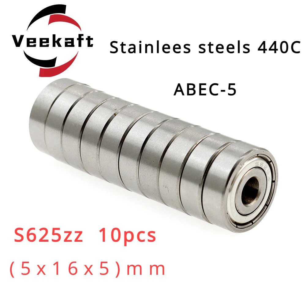 Veekaft Stainless Steel 440c Miniature Bearings S625zz 10pcs 5mmx16mmx5mm  Miniature Deep Groove Ball Bearings