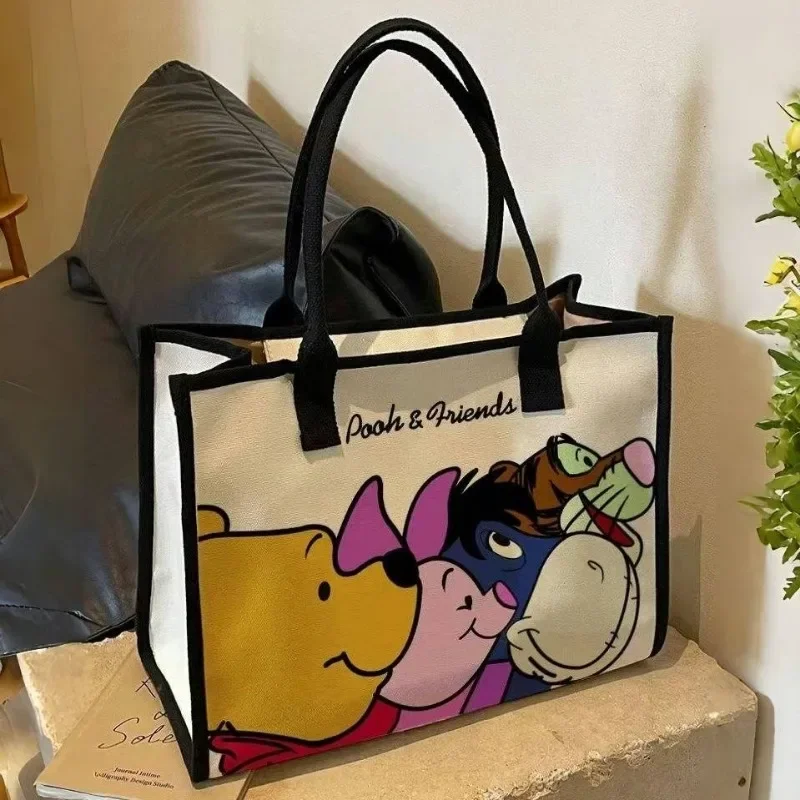 Cute creative cartoon character Pooh Bear Tigger Eeyore large capacity canvas bag personalized versatile cartoon shoulder bag