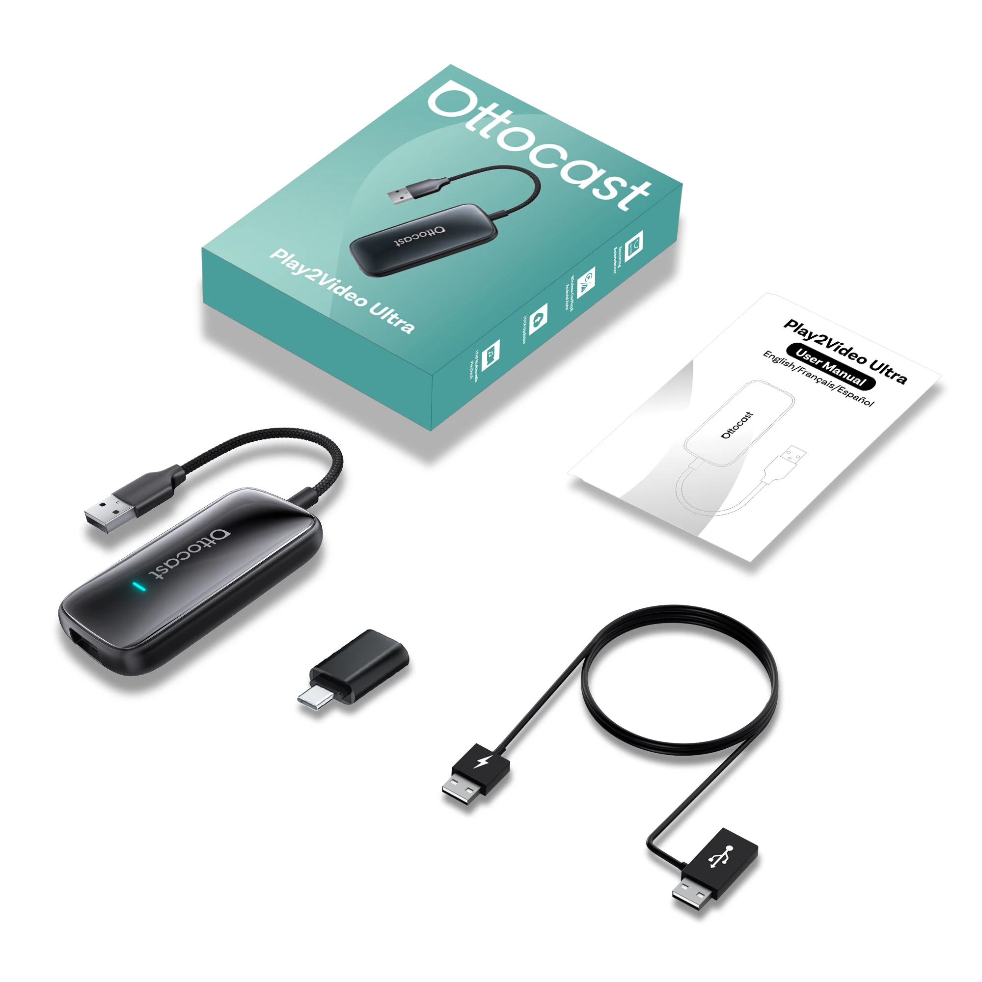 OTTOCAST Play2Video Ultra Carplay Ai Box Wireless Android Auto