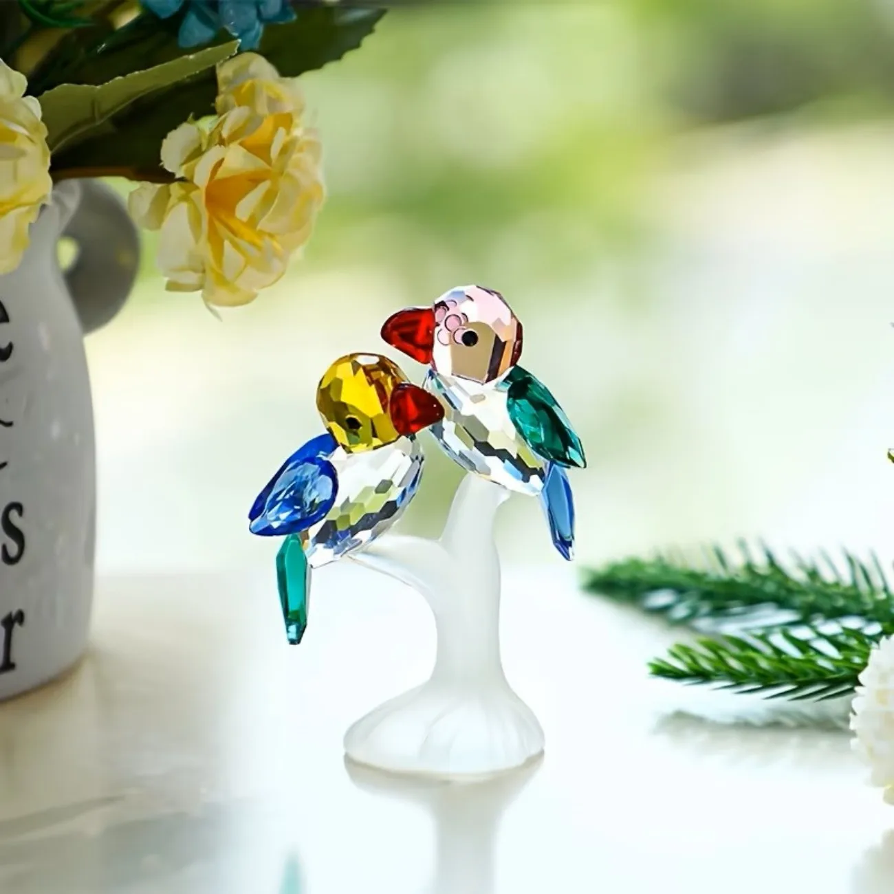 1pc Crystal Glass Magpie Bird Statue - Creative Love Birds Decor for Living Room, Car, Dresser, Restaurant, Couple Gift Idea