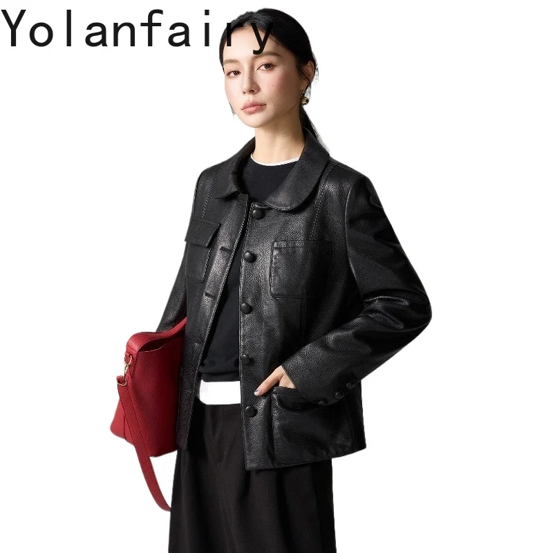 YOLANFAIRY New Fashion Real Sheepskin Coat Woman High Quality 100% Genuine Leather Jacket Women Elegant Loose Black Jackets 2026