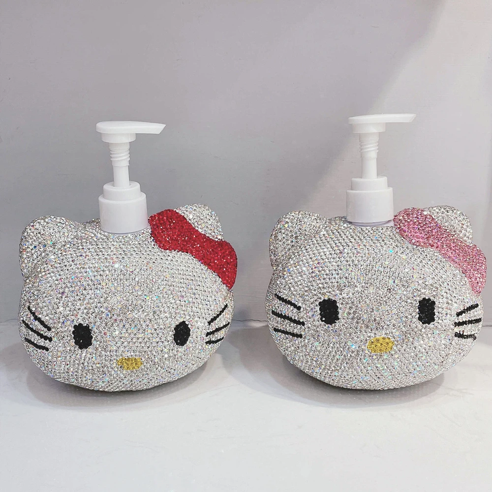 Refillable Cute Cartoon Kitten Empty Bottle Rhinestones Plastic Extrusion Shampoo Hand Soap Portable Travel Cosmetics Container